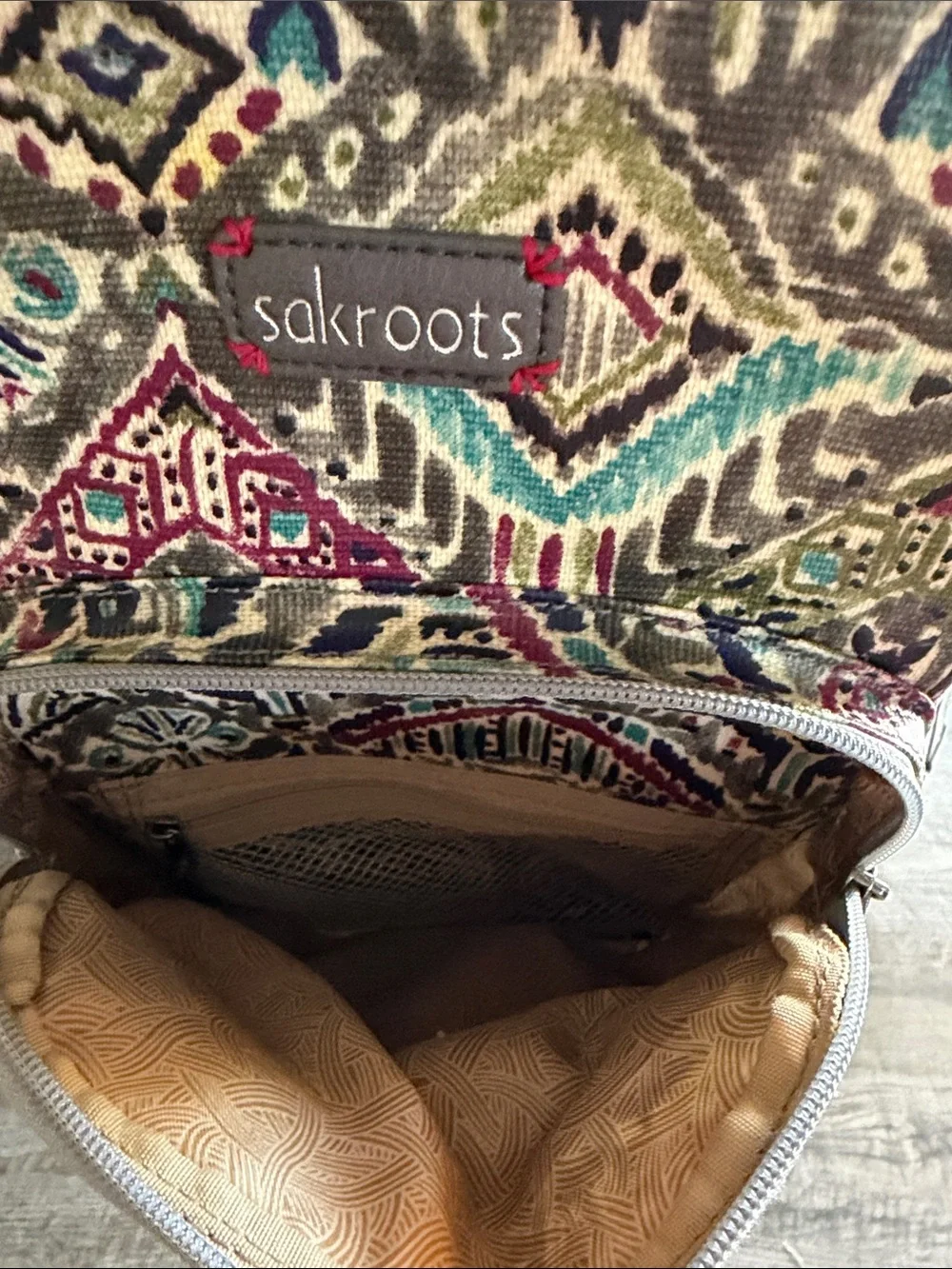 Sakroots Multicolor Tribal-Print Mini Backpack — Teal, Purple, Pink & Cream